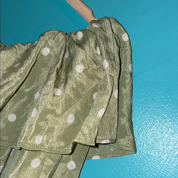 Suzanne Betro Olive Blouse with White Dots - Picture 2 of 16